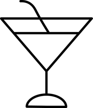 Cocktail glass icon with straw, simple black outline, minimalist style, isolated on transparency background, modern illustration, suitable for bar or drink menu design vector