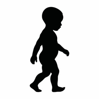 Silhouette of a walking baby isolated on white background, illustration for childhood, growth, innocence, and family concepts in modern design vector