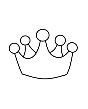 Simple line art crown illustration with five round jewels, perfect for royal logo, kids coloring page, princess party design, or fairytale themed decorations. vector