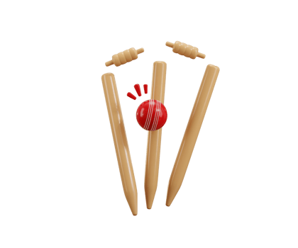 Cricket ball with stamp icon 3d render concept of red cricket ball knocking over wickets or stumps icon illustration png