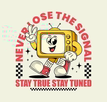 Retro cartoon television character illustration with a cheerful and playful style, perfect for t-shirt design, posters, stickers, and digital art projects vector