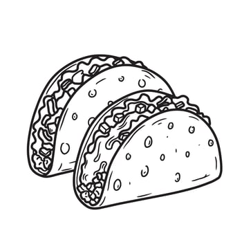 Two delicious hand-drawn taco illustrations presented in a charming vintage art style perfect for food-related design projects and culinary themes vector