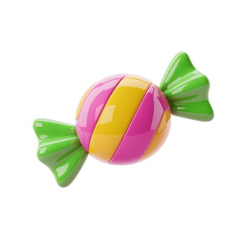 A candy ball with a green, yellow and pink stripe png