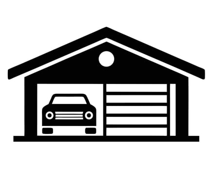 Serene Black and White Icon of a Car Safely Parked Inside a Garage - Professional digital artwork with vibrant colors and detailed composition vector