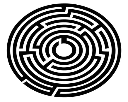 Intricate Circular Maze Solve the Challenging Black and White Puzzle, a Testing Labyrinth Design - Professional digital artwork with vibrant colors and detailed composition vector