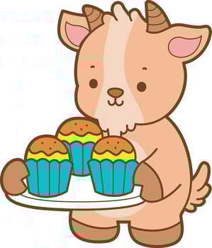 Goat holding muffins on a plate vector