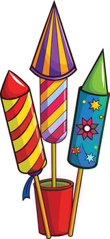 Cartoon Fireworks Rockets Illustration for Celebration on Transparent Background vector