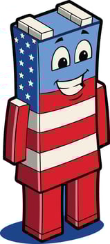 Cartoon American Flag Character Smiling on Transparent Background vector