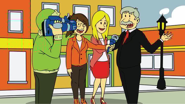reporter interviewing a celebrity outdoors vector