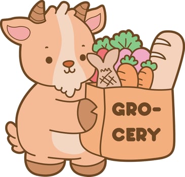 Goat with grocery bag of vegetables vector