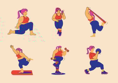 plus size women workout illustrations vector