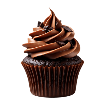 Delicious chocolate cupcake with swirls of frosting and chocolate shavings png