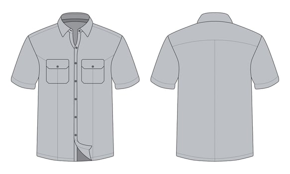 Gray short sleeve button down shirt mockup front and back view vector