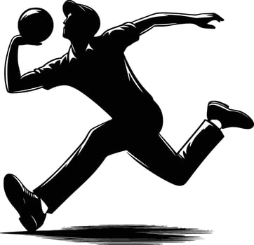 A Silhouette of a Fast Bowler in Action with the Ball vector
