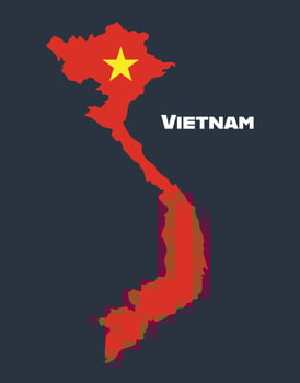 Colorful illustration of Vietnam map featuring national flag design within the borders. Great for education, presentations, travel content, or infographics. vector