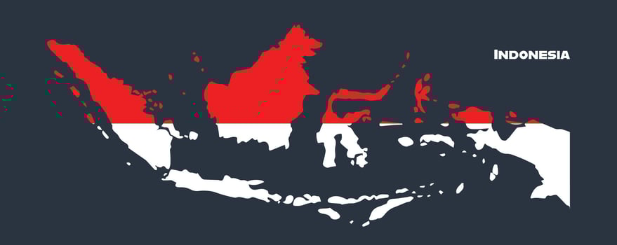 Colorful illustration of the Indonesia map with the national flag overlay. Ideal for educational, cultural, or travel-related graphic and design projects. vector