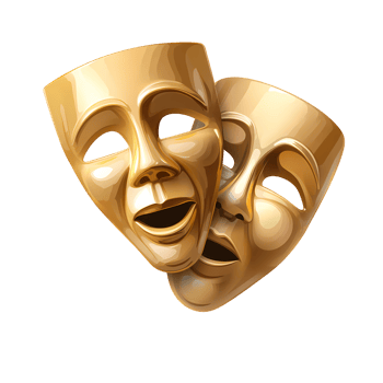 Golden Comedy and Tragedy Masks on Transparent Background png