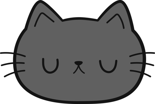 Cute cartoon cat sleeping face, Black cat face sticker, Flat design kitty head, Hand drawn doodle png