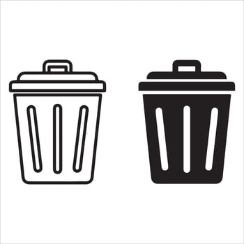 Two styles of trash can icons outline and filled black vector