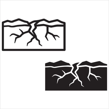 Cracked earth surface in outline and solid representations vector