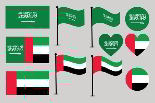 Saudi Arabia and UAE flags collection vector
