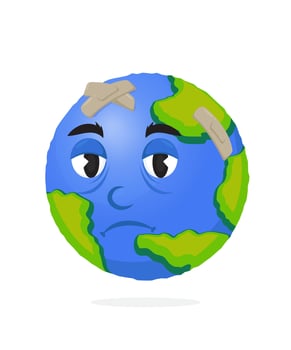 Illustration sick and sad earth. Save the Earth mascot. Global warming campaign. vector