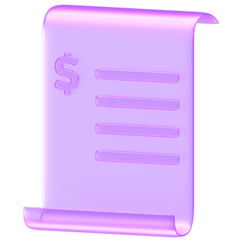 3D receipt or bill icon in glass style purple tone, symbolizing transaction, payment, invoice, or financial record png