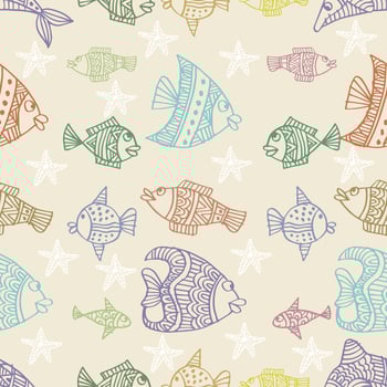Colorful fish and starfish pattern vector