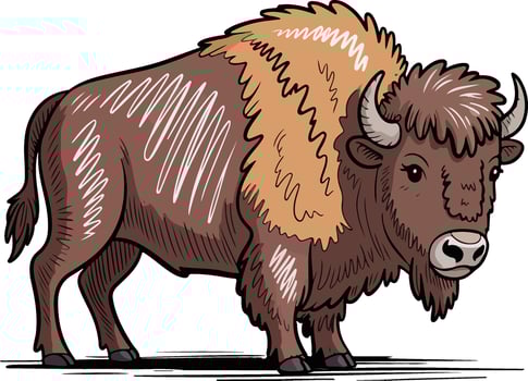 buffalo bison stands proudly, Crayon chalk style Transparent vector