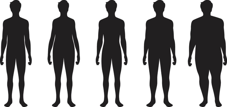Men's Body Types in Silhouette Style. vector