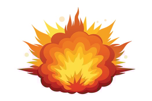 Fiery Orange and Yellow Explosion Illustration Dynamic Cartoon-Style Blast Graphic for Game Design, Animation, or Website vector