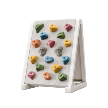 Indoor climbing board with colorful holds on white frame, designed for training and improving grip strength and climbing skills png