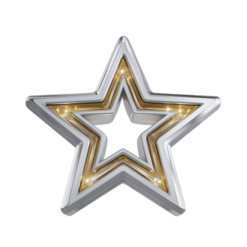 Shiny silver and gold star with sparkling highlights, symbolizing celebration, achievement, and festive decoration in modern style png
