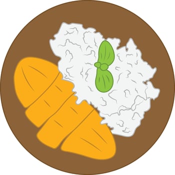 Illustration of Thai dessert Mango Sticky Rice. Khao Niaow Ma Muang. vector