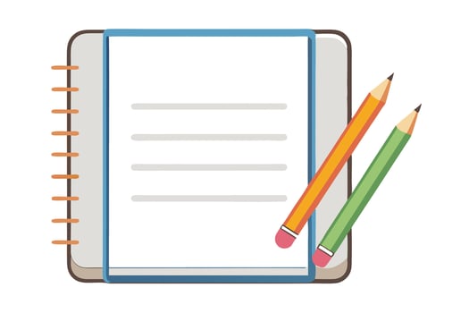 Serene Spiral Notebook with Colored Pencils Ready for Note-Taking or Drawing on a White Background vector