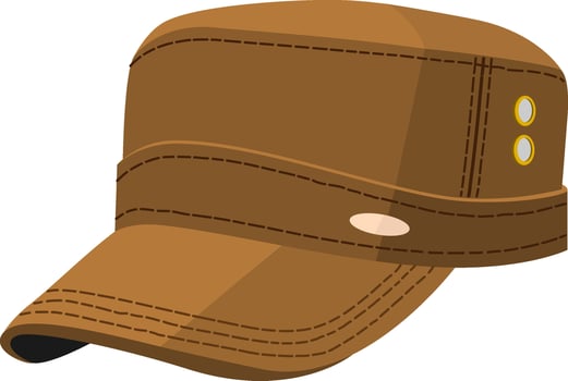 Stylish brown patrol cap featuring visible stitching and two metallic eyelets, isolated on a white background, represents military or outdoor fashion vector