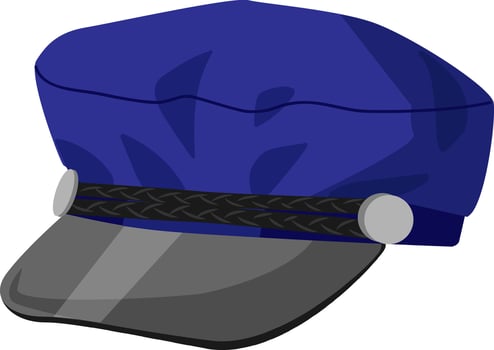 Stylish blue service peaked cap featuring a black braid and a visor, isolated on a white background, representing professional attire and uniform headwear vector