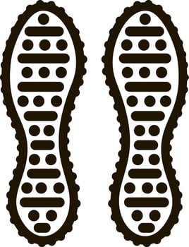 Black and white illustration depicting the underside of a pair of boots, effectively conveying themes of hiking, walking, and footprints in outdoor adventures and exploration vector