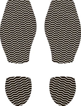 Black shoe prints with a wavy pattern design creating a dynamic walking sequence on a white background, symbolizing movement, direction, and the journey of exploration vector