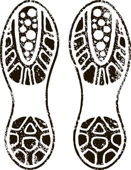 Shoe prints walking forward create a trail of grunge textured footprints, symbolizing movement and progress along a path toward achievement and success vector