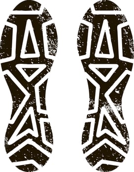 Grunge shoe print showing the sole of a trekking or hiking boot, ideal for adventure and outdoor activities, isolated on a white background vector