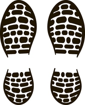 Imprints of footwear displaying intricate sole patterns, forming a sequence of steps, isolated against a clean white background, evoke themes of movement and exploration vector