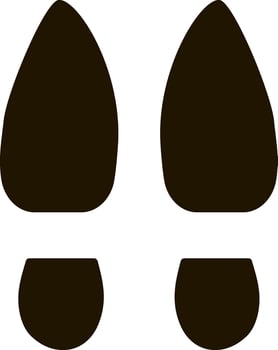Cow footprint showing walking direction with two prints of the hooves and two of the dewclaws, black silhouette icon isolated on white background vector