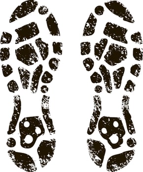 Imprints of the sole of hiking boots, showing the tread pattern, isolated on a white background, creating a concept of walking, hiking, or trekking vector