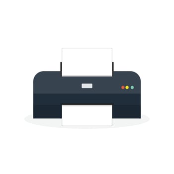 Printer icon on white background with a white sheet of paper on white background vector