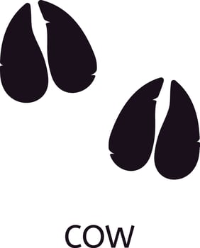 Black silhouette depicting two cow footprints walking across a white background, illustrating direction and movement. Perfect for conveying themes of agriculture and rural life vector
