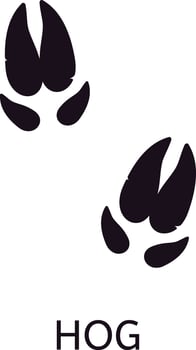 Displaying two black hog footprints with distinct cloven hooves, indicating walking direction against a clean white background, capturing the essence of wildlife tracking and nature vector