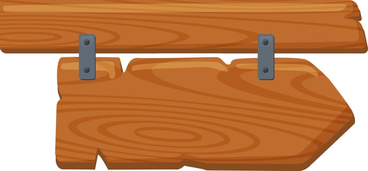 Two empty wooden signs hanging from metal brackets create a rustic, versatile background perfect for incorporating text or design elements. Ideal for various creative projects vector