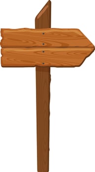 Wooden signpost featuring two planks and nails, pointing right against a clean white background, perfect for incorporating custom text, symbols, or messages in various designs vector