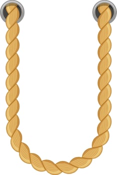 Thick twisted rope hanging from two metal rings, forming a U shape, isolated on a white background, perfect for nautical or adventure themed projects vector